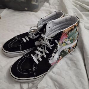 Vans Women's Black and Floral High-Top Sneakers